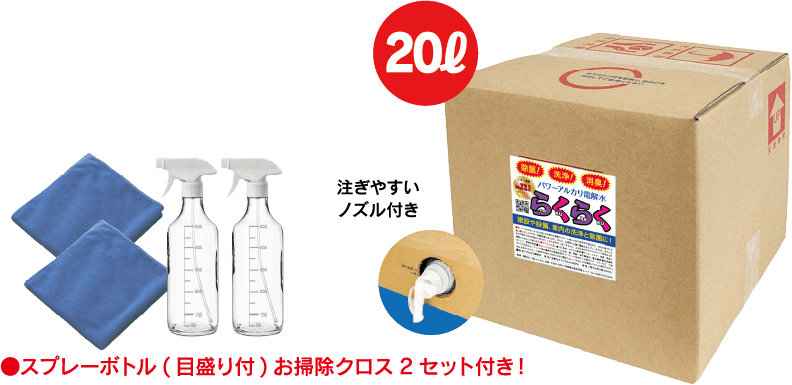 スプレーボトル(目盛り付)、お掃除クロス2セット付き!