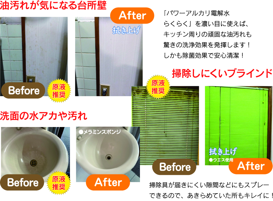 油汚れが気になる台所壁/洗面の水アカや汚れ/掃除しにくいブラインド
